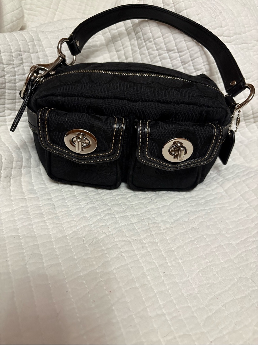 Vintage Y2K Coach Mini Legacy Signature Double Turnlock Satchel Bag Black MINT